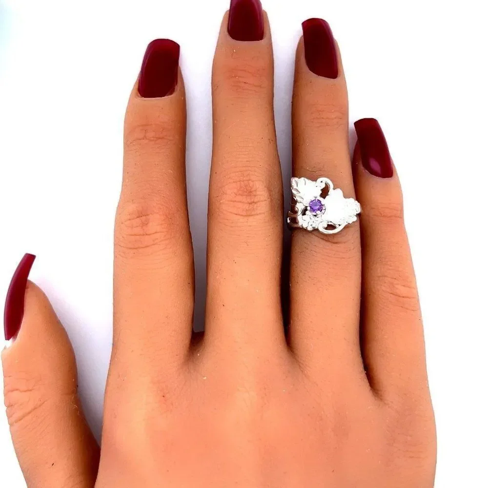 Grape-Shaped‎ Amethyst Sterling Silver Small Ring